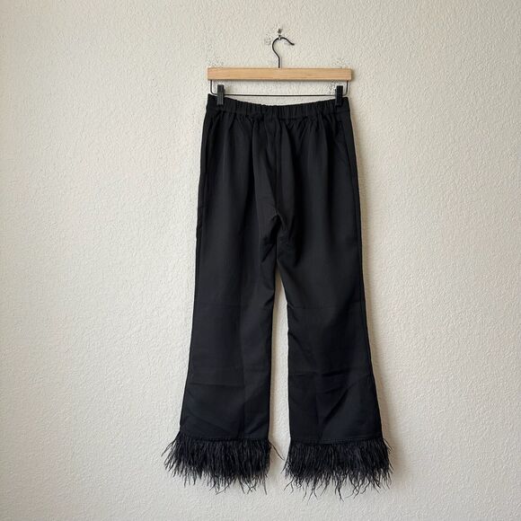 NWT STRUT & BOLT Los Angeles Black Wide-Leg Pants w Feather Trim - Picture 5 of 13